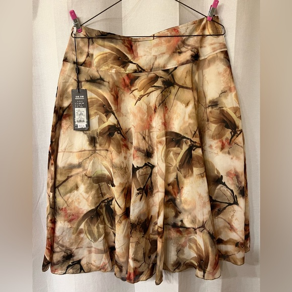 Grunge silk watercolor Floral Print Women's silk blend midi Skirt NWT whimsical - Picture 3 of 4